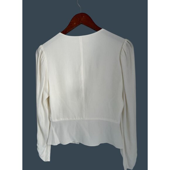 Frame Shirred Peplum 100% Silk Top Button-Down Blouse W/ Pleated Sleeves XS - Picture 7 of 7